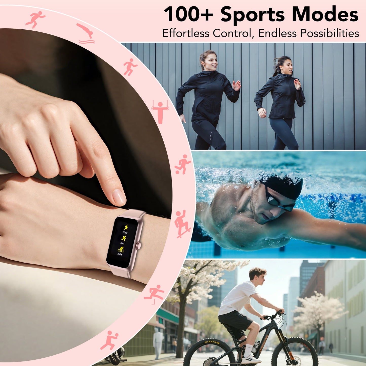 Fitness Tracker for Men Women, 1.47" HD Touch Screen Smart Watch, Bluetooth Call/Make Calls, IP68 Waterproof, 100+ Sport Modes, Fitness Watch for Step Compatible with Android/Ios, Pink, Gifts