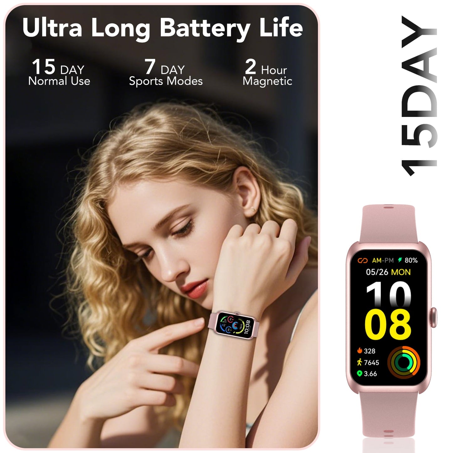 Fitness Tracker for Men Women, 1.47" HD Touch Screen Smart Watch, Bluetooth Call/Make Calls, IP68 Waterproof, 100+ Sport Modes, Fitness Watch for Step Compatible with Android/Ios, Pink, Gifts