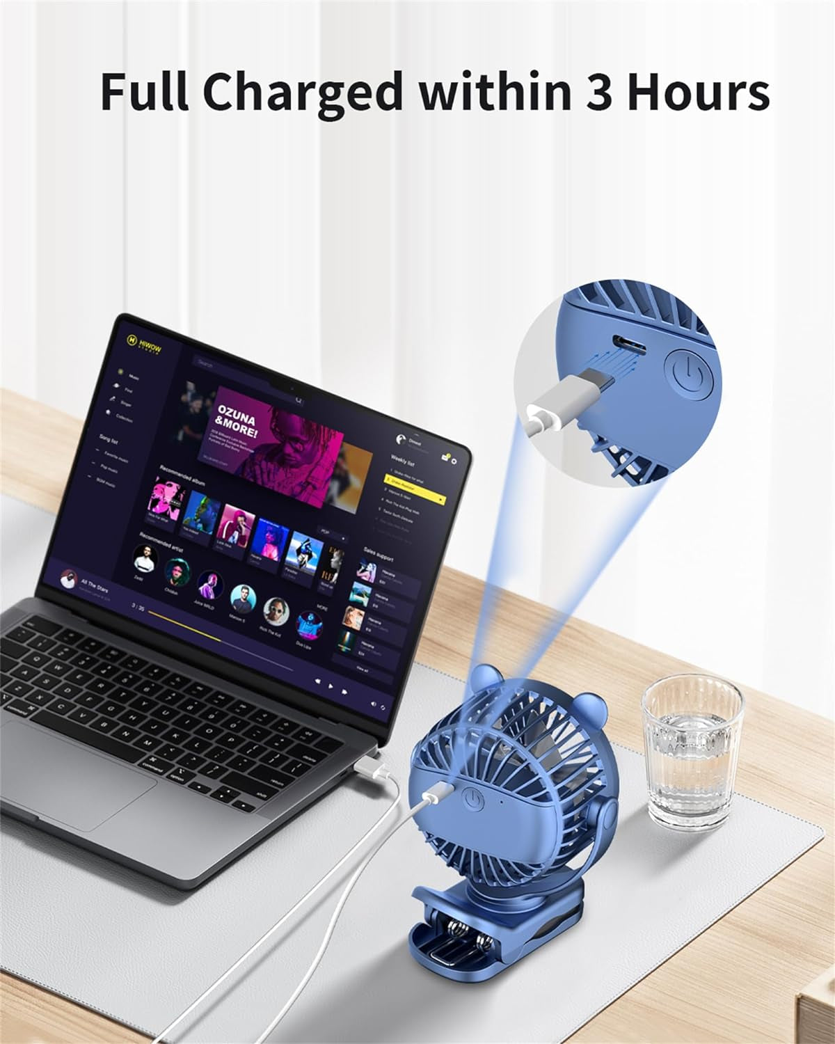 Clip on Fan, Rechargeable Portable Fan with 2000Mah Battery Operated, Small Fan