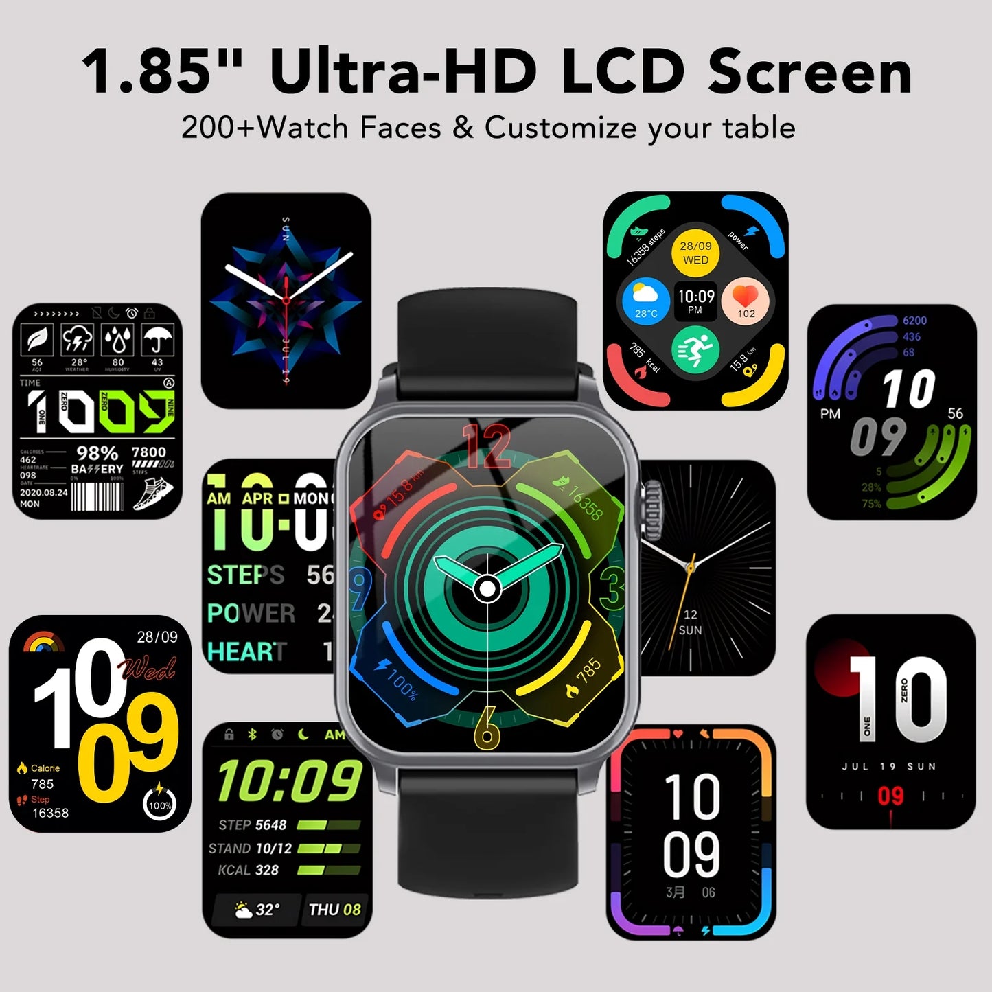 Smart Watch for Men Women with 600 Mah 30 Day+Battery Life, 1.85" HD Screen Fitness Tracker, Make/Recive Call, 110+ Sport Mode, IP68 Waterproof, Fitness Watch for Android/Ios (Black)