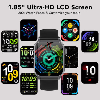 Smart Watch for Men Women with 600 Mah 30 Day+Battery Life, 1.85" HD Screen Fitness Tracker, Make/Recive Call, 110+ Sport Mode, IP68 Waterproof, Fitness Watch for Android/Ios (Black)