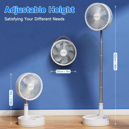 Marchpower Foldable Oscillating Standing Fan with Remote, 8" Portable Powerfu...