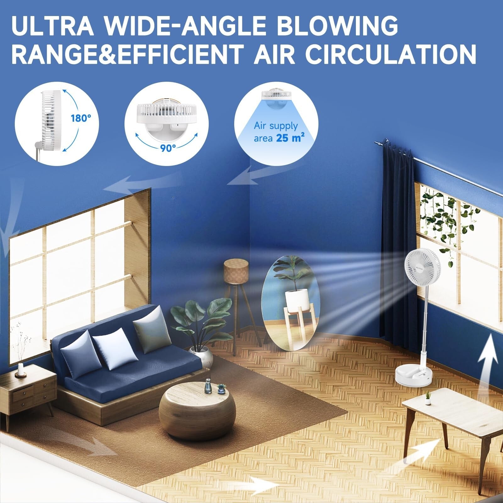 Marchpower Foldable Oscillating Standing Fan with Remote, 8" Portable Powerfu...