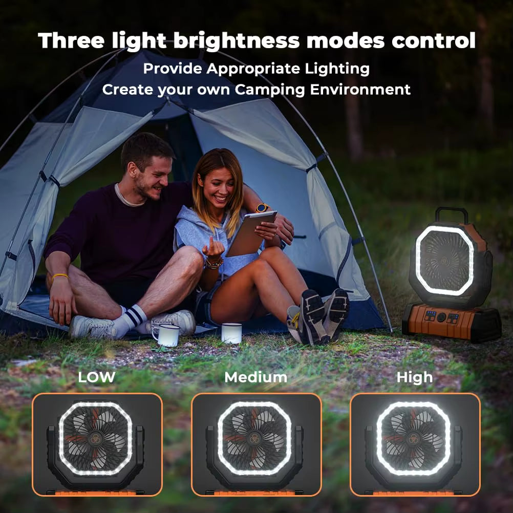Camping Battery Operated Powered Fan with LED Lantern Light 20000Mah Rechargeable Portable Oscillating Fan,Cordless USB Desk Fan