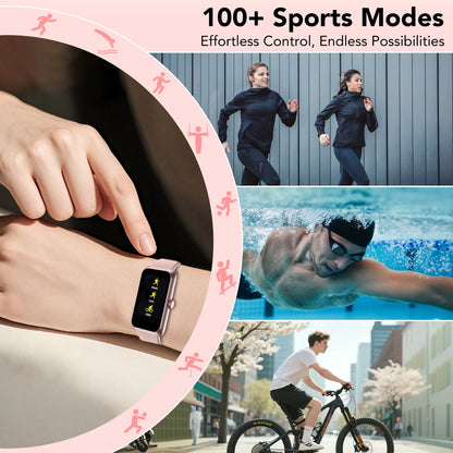 Fitness Tracker for Men Women, 1.47" HD Touch Screen Smart Watch, Bluetooth Call/Make Calls, IP68 Waterproof, 100+ Sport Modes, Fitness Watch for Step Compatible with Android/Ios, Pink, Gifts