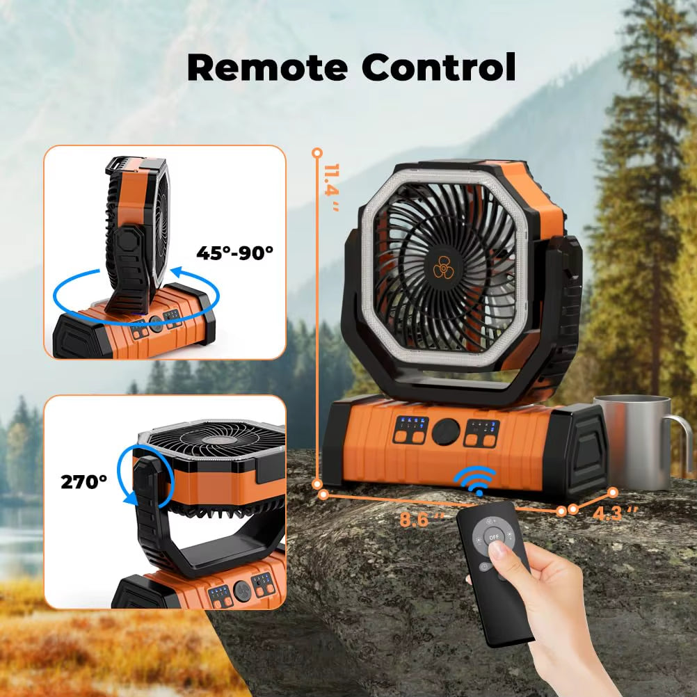 Camping Battery Operated Powered Fan with LED Lantern Light 20000Mah Rechargeable Portable Oscillating Fan,Cordless USB Desk Fan