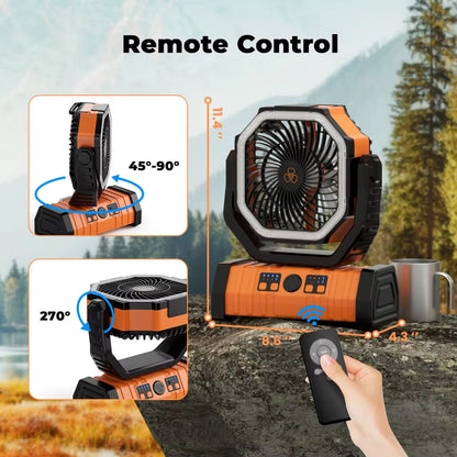 Camping Battery Operated Powered Fan with LED Lantern Light 20000Mah Rechargeable Portable Oscillating Fan,Cordless USB Desk Fan