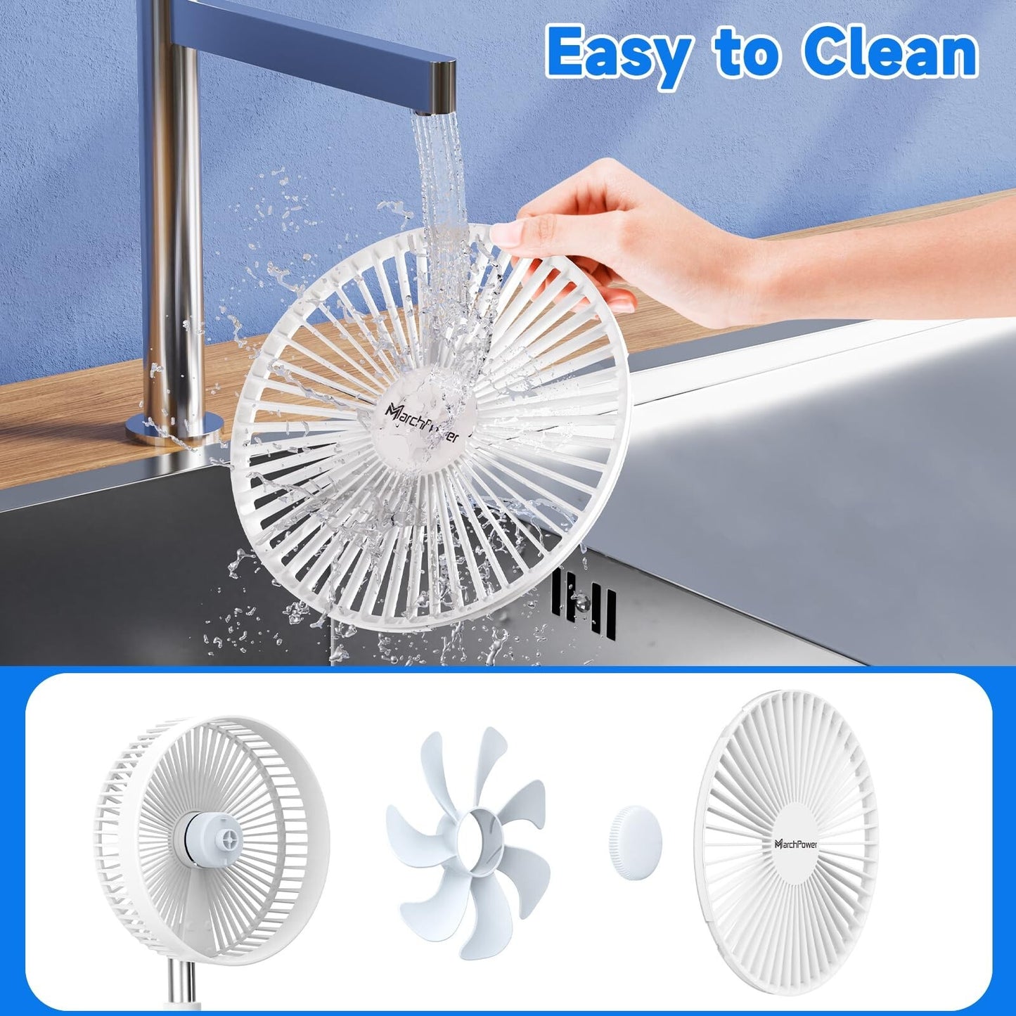 Marchpower Foldable Oscillating Standing Fan with Remote, 8" Portable Powerfu...