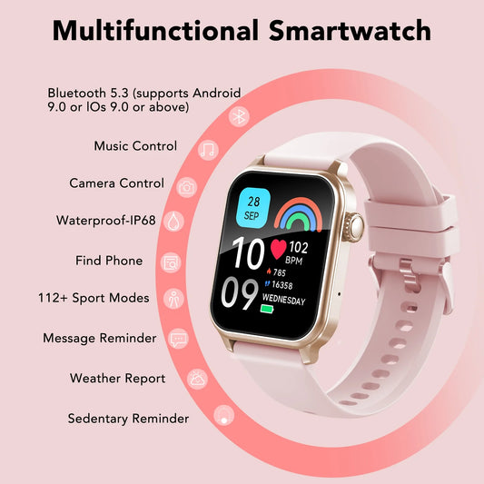 Smart Watches for Men Women, Smartwatch Fits for Iphone Android 1.83" HD Fitness Tracker with Call Function, 600 Mah 30 Day Battery Life, 110+ Sport Modes, Fitness Watch, IP68 Waterproof Pink