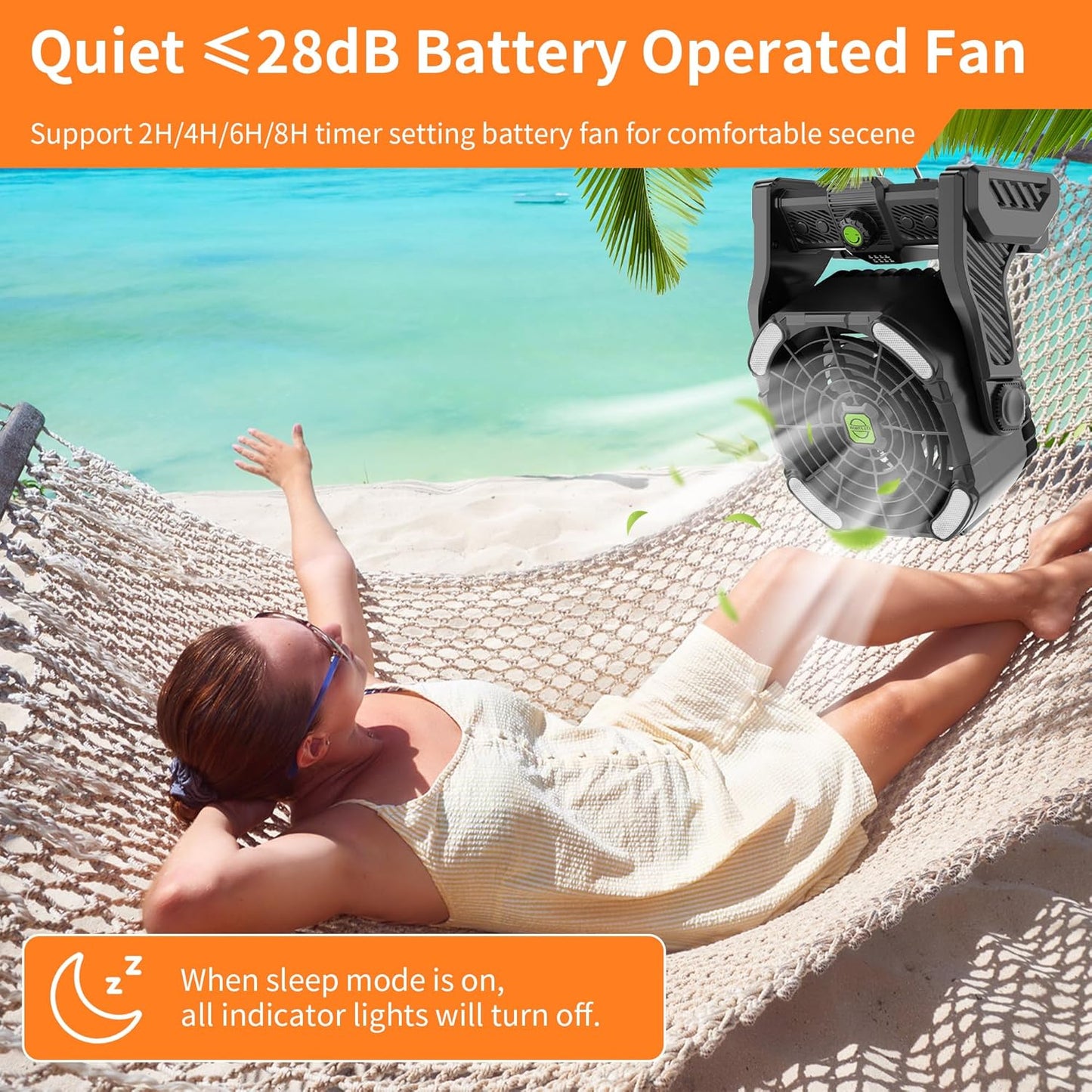 Battery Powered Fan,20000Mah Camping Essentials Rechargeable Cordless Camping Fan with LED Light & Hook，270° Pivot USB Table Battery Operated for Tent Black X26