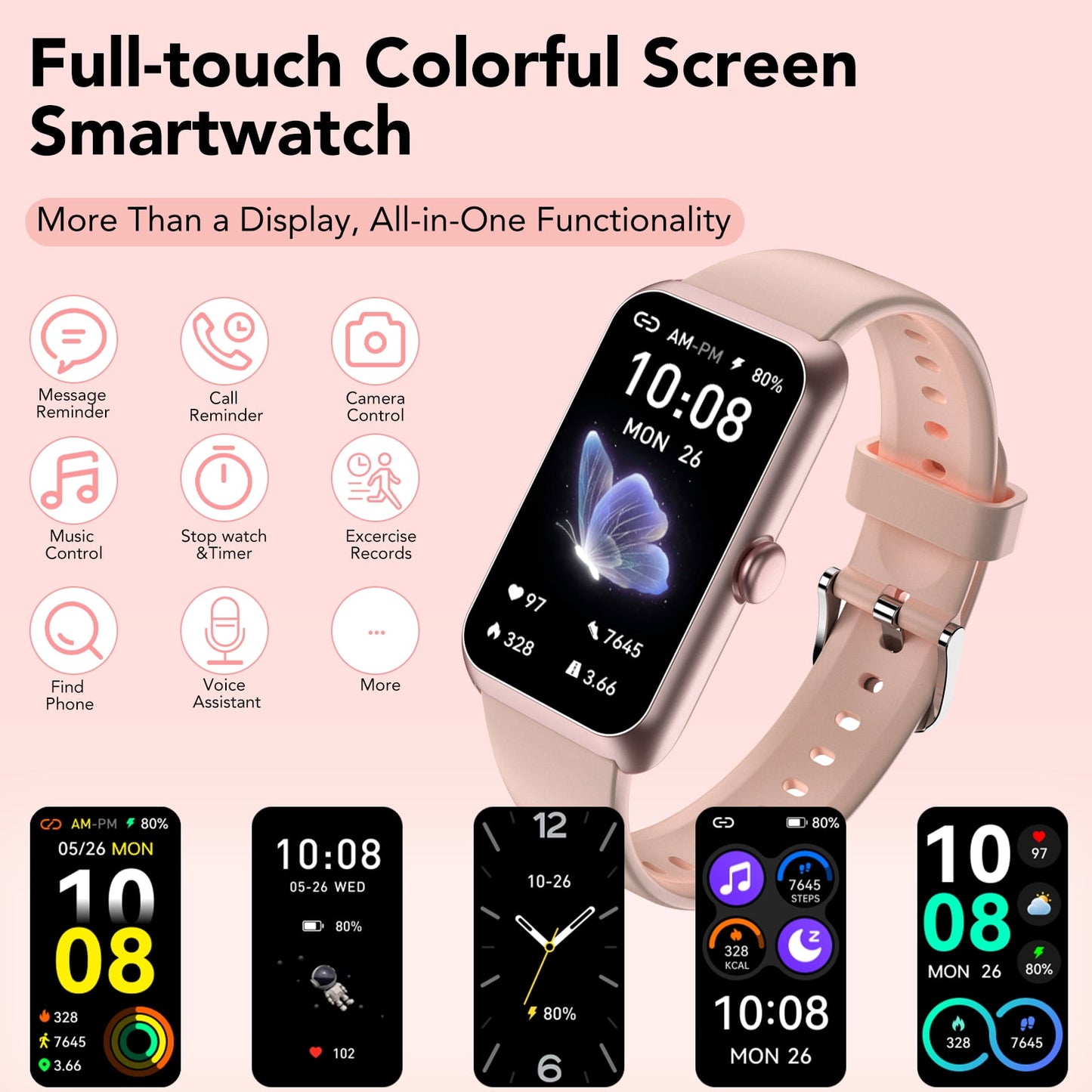 Fitness Tracker for Men Women, 1.47" HD Touch Screen Smart Watch, Bluetooth Call/Make Calls, IP68 Waterproof, 100+ Sport Modes, Fitness Watch for Step Compatible with Android/Ios, Pink, Gifts