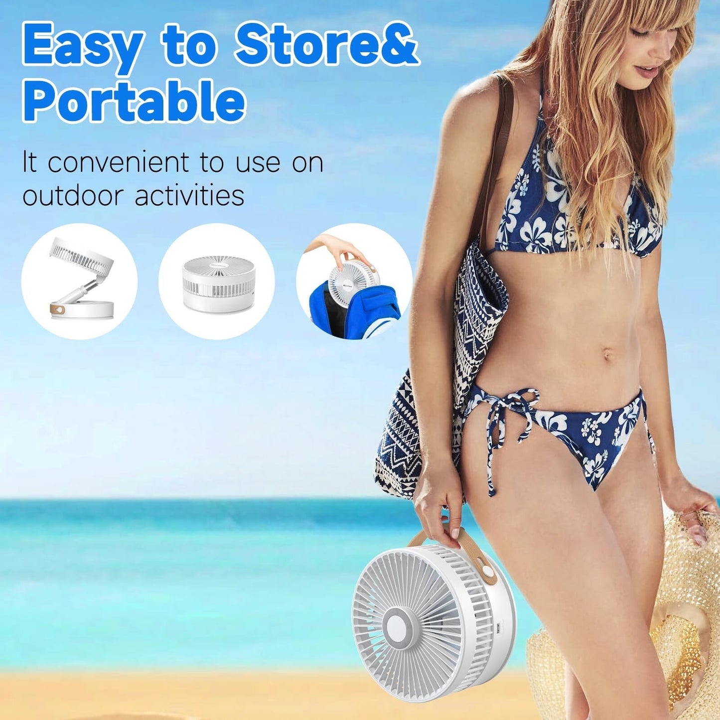 Marchpower Foldable Oscillating Standing Fan with Remote, 8" Portable Powerfu...