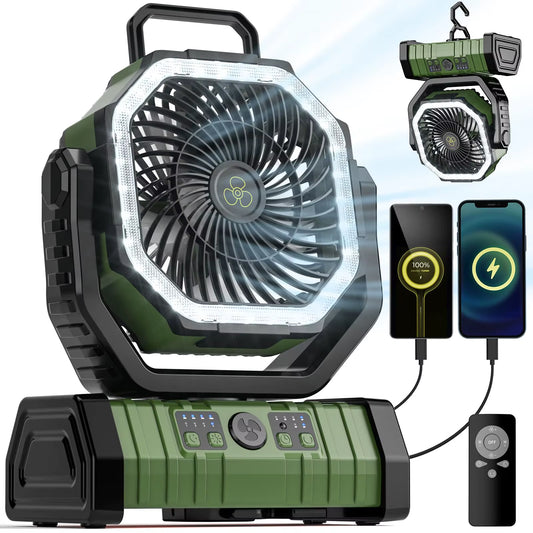Camping Battery Operated Powered Fan with LED Lantern Light 20000Mah Rechargeable Portable Oscillating Fan,Cordless USB Desk Fan