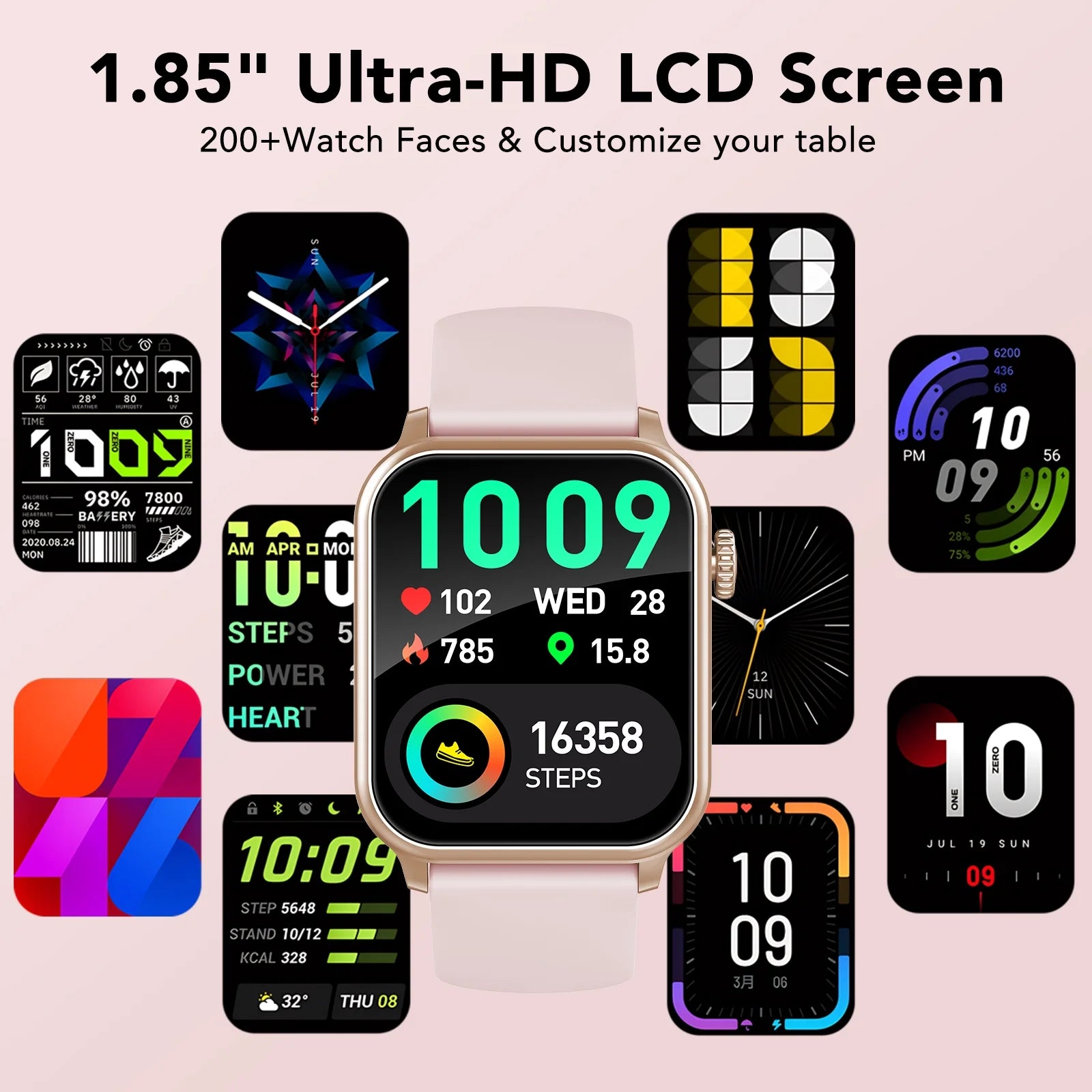 Smart Watches for Men Women, Smartwatch Fits for Iphone Android 1.83" HD Fitness Tracker with Call Function, 600 Mah 30 Day Battery Life, 110+ Sport Modes, Fitness Watch, IP68 Waterproof Pink