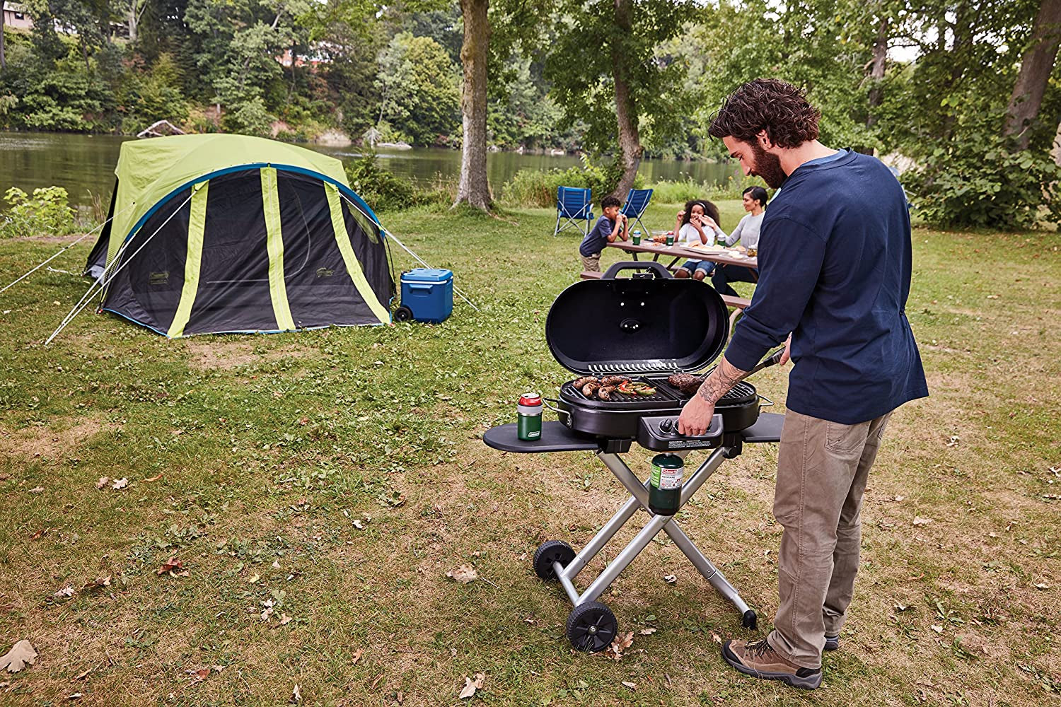 Coleman Roadtrip 285 Portable Stand-Up Propane Grill with 3 Adjustable Burners & Instastart Ignition, 20,000 Btus of Power for Outdoor Cooking, Camping, Tailgating, Grilling, Bbqs, & More