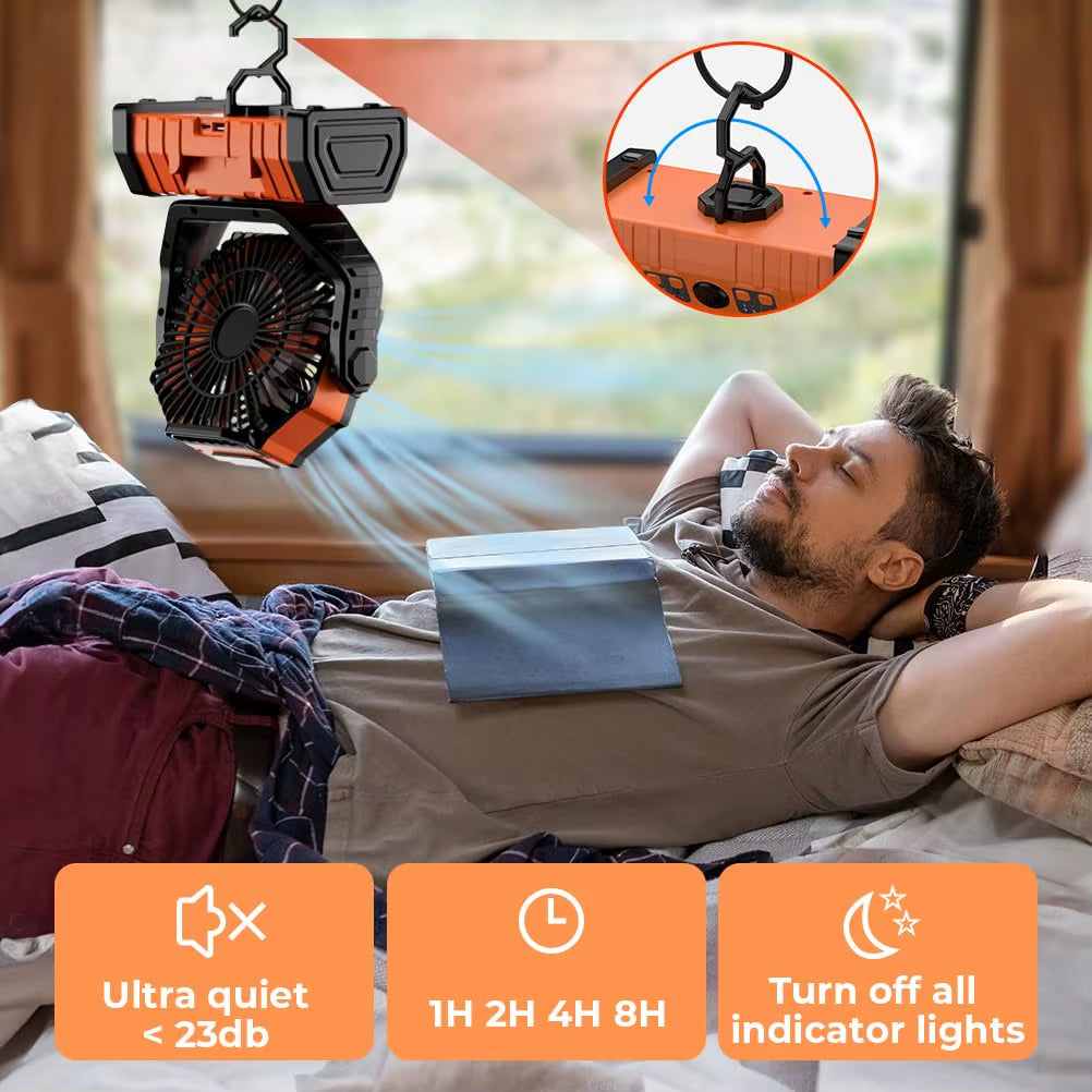 Camping Battery Operated Powered Fan with LED Lantern Light 20000Mah Rechargeable Portable Oscillating Fan,Cordless USB Desk Fan